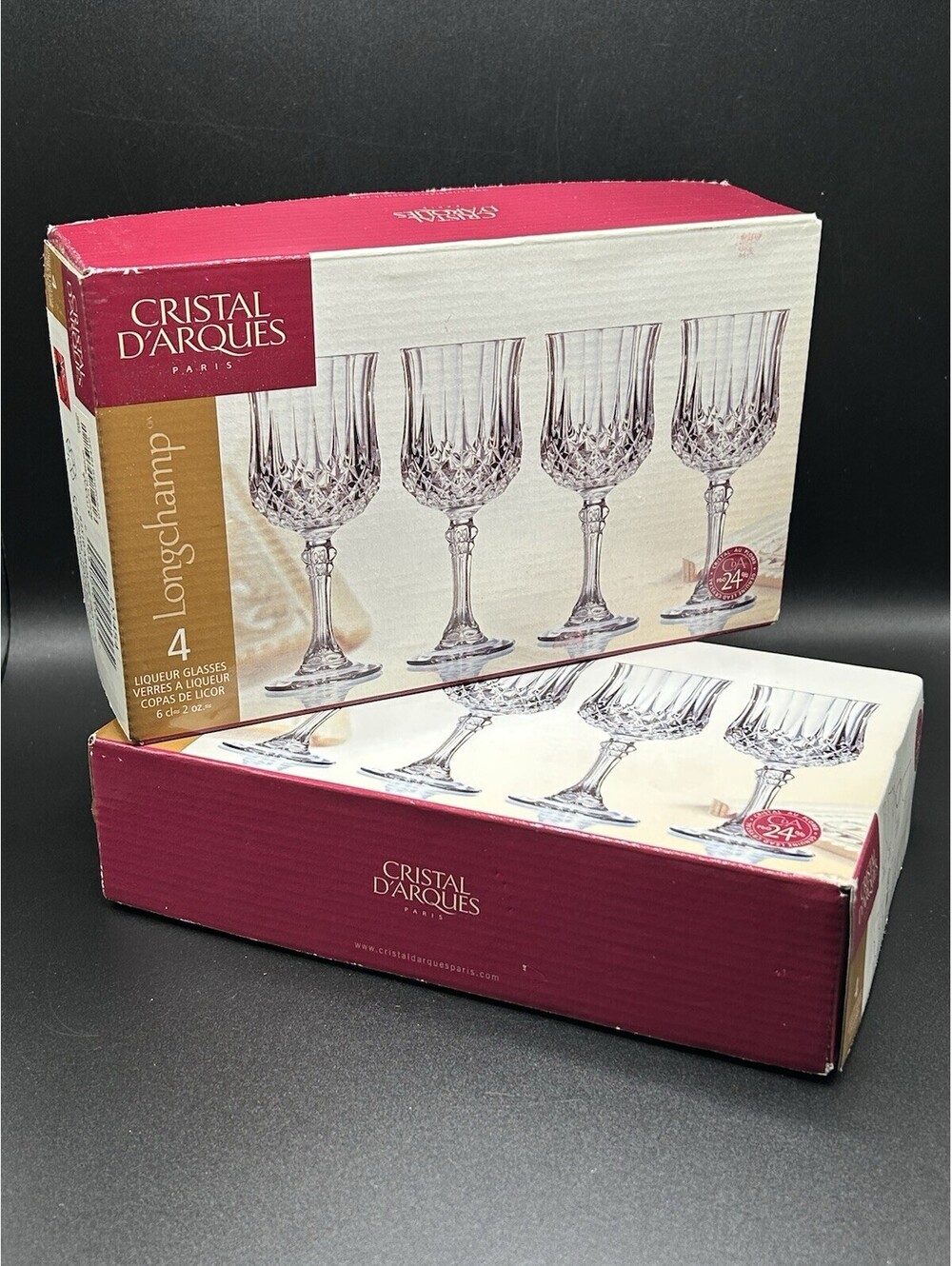 Vintage 2 Sets Of 4 Cristal D'Arques Longchamp 2 oz Cordial Glasses w/orig Boxes